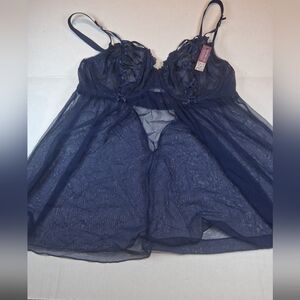 Adore Me Babydoll Lingerie Blue Mesh-Lined Size 40D NWT